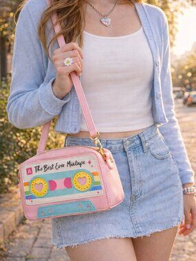 Retro Mixtape Cassette Crossbody Bag Pink Y2K Style